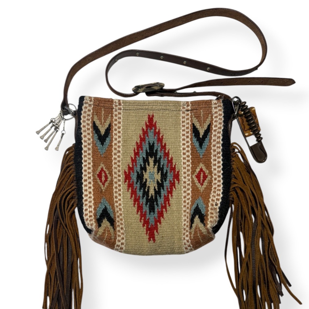 ESPUELA DESIGN CO Saddle Blanket Crossbody Bag Leather Fringe‎ Western Boho